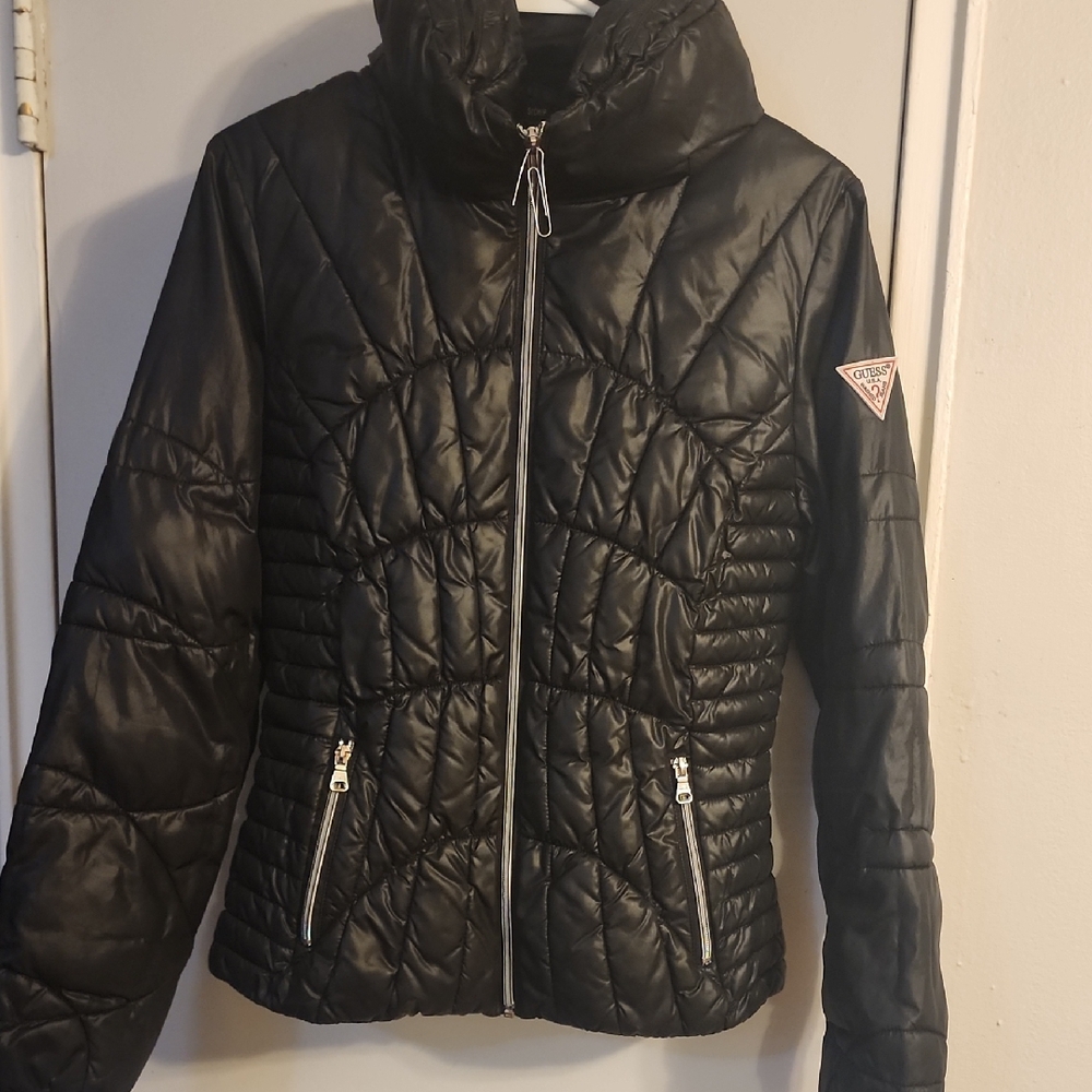 Guess Women's Quilted Black Puffer Coat